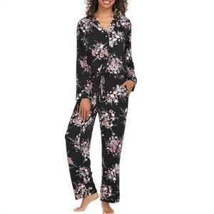 New Flora Nikrooz Plus Soft Floral Notch Collar 2-Pc Sleepwear Lounge Pajama Set